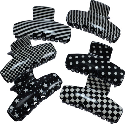 

Saamarth Impex Hair Claw Clip Clutcher For Women Black White Printed Jaw Clips, And Half Pony tail Clutches To Tie Up Hairs-6 Piece Set Hair Claw(Multicolor)