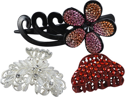 

Saamarth Impex Multi color Clutcher Beads Work Different Design Hair Accessories-Set Of 3 Piece Hair Clip(Multicolor)