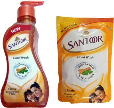 

santoor CLASSIC SANDALWOOD & TULSI HANDWASH 215 ML (PUMP)+CLASSIC SANDALWOOD & TULSI HANDWASH 180 ML(215 ml, Pump Dispenser, Pack of 2)