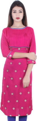 Chichi Women Embroidered Straight Kurta(Pink)