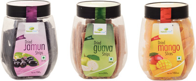 

Nature Pure Dried Fruits- Jamun Strips, Guava Strips and Mango Slices (150g+200g+150g) Pack of 3 Assorted Fruit(500 g, Plastic Bottle)