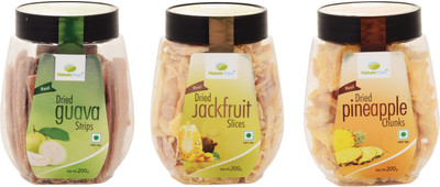 

Nature Pure Dried Fruits- Guava Strips, Jackfruit Slices and Pineapple Chunks (200g+200g+200g) Pack of 3 Assorted Fruit(600 g, Plastic Bottle)