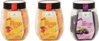 

Nature Pure Dried Fruits-Mango Slices Jar + Jamun Strips Jar (150g+150g+150g)- Pack of 3 Assorted Fruit(450 g, Plastic Bottle)