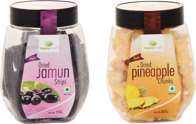 

Nature Pure Dried Fruits- Jamun Strips Jar + Pineapple Chunks Jar (150g+200g) Pack of 2 Assorted Fruit(350 g, Plastic Bottle)