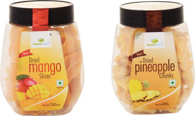 

Nature Pure Dried Fruits- Mango Slices Jar + Pineapple Chunks Jar (150g+200g) Pack of 2 Assorted Fruit(350 g, Plastic Bottle)