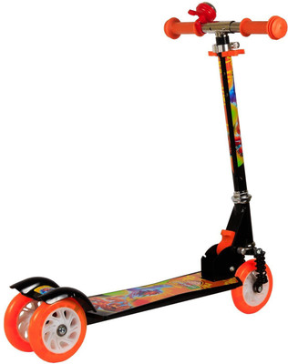 

Flying Toyszer Heavy Mettallic 3 Wheel Height Adjustable and Foldable Ride On Kick Scooter ( With Out Bell)(Orange, Black), Black;orange