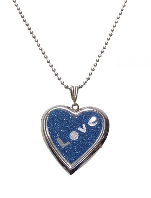 MPA Love Embossed Blue Colored Openable Heart Photo Insert Locket Silver Stainless Steel Locket