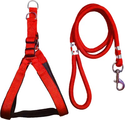 Petshop7 Nylon Padded adjustable Dog Harness & Leash Rope 1 Inch for Medium size Pet (Chest Size : 24-29) Dog Harness & Leash(Medium, Red)