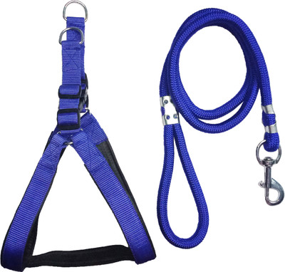Petshop7 Nylon Padded adjustable Dog Harness & Leash Rope 1 Inch for Medium size Pet Dog Harness & Leash(Medium, Blue)
