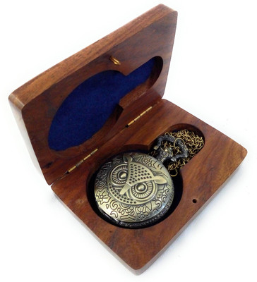 

Kartique | LUCKY OWL | Push Button Antique Style | Sheesham Box | Antique Finish Alloy | Long Pocket Watch Chain