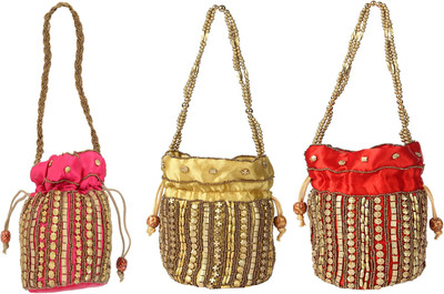 

SUVASANA Jaipur Women Handmade Festive Multicolor Wedding Gift Potli Potli(Gold, Pink)