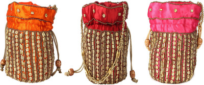 

SUVASANA Jaipur Women Handmade Festive Multicolor Wedding Gift Potli Potli(Orange, Multicolor), Multicolor;orange