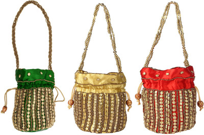 

SUVASANA Jaipur Women Handmade Festive Multicolor Wedding Gift Potli Potli(Gold)
