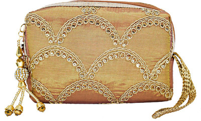 

Bagaholics Ethnic Raw silk Multipurpose Pouch Girls hand Clutch Hand Pouch with Embroidery Pouch(Brown)