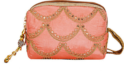 

Bagaholics Ethnic Raw silk Multipurpose Pouch Girls hand Clutch Hand Pouch with Embroidery Pouch(Orange)