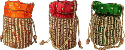 

SUVASANA Jaipur Women Handmade Festive Multicolor Wedding Gift Potli Potli(Orange, Orange)