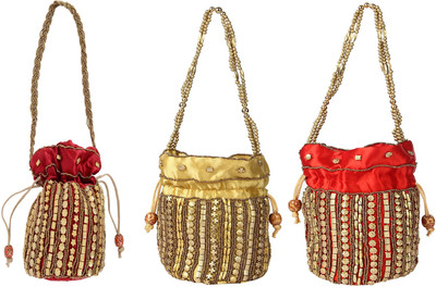 

SUVASANA Jaipur Women Handmade Festive Multicolor Wedding Gift Potli Potli(Gold, Red, Gold)