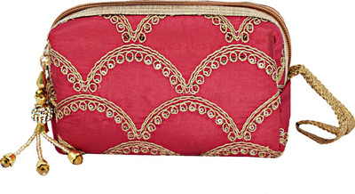 

Bagaholics Ethnic Raw silk Multipurpose Pouch Girls hand Clutch Hand Pouch with Embroidery Pouch(Red)