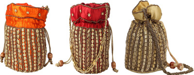 

SUVASANA Jaipur Women Handmade Festive Multicolor Wedding Gift Potli Potli(Gold, Red)
