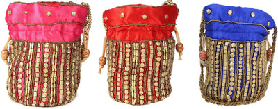 

SUVASANA Jaipur Women Handmade Festive Multicolor Wedding Gift Potli Potli(Pink, Pink)