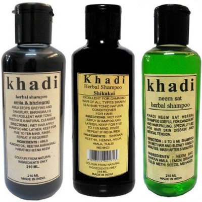 Khadi Herbal Combo Shampoo: Shikakai, Neem Sat & Amla & Bhringraj Shampoo (Pack of 3) 630 ML(630 ml) Flipkart