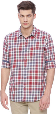 BASICS Men Checkered Casual Red Shirt