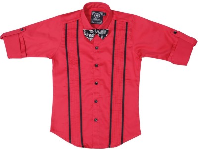 MashUp Boys Striped Formal Red, Black Shirt(Pack of 2)