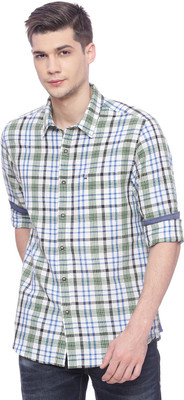 BASICS Men Checkered Casual Green Shirt