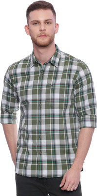 BASICS Men Checkered Casual Green Shirt