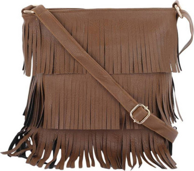 

Wrodss Girls Casual Brown Cotton, PU Sling Bag