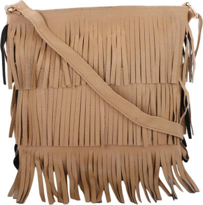 

Wrodss Women Casual Beige Cotton, PU Sling Bag