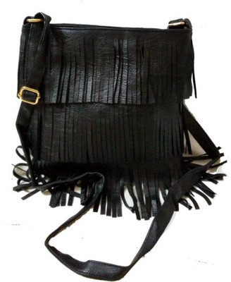 

Wrodss Girls Casual Black PU, Cotton Sling Bag