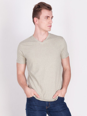 Force NXT Self Design Men V-Neck Beige T-Shirt