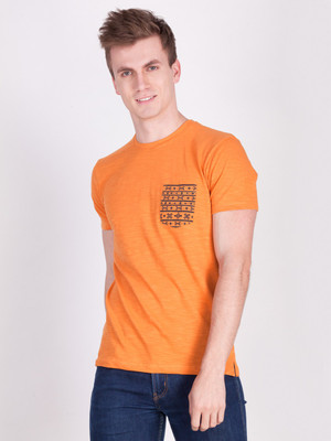 FORCE NXT Solid Men Round Neck Orange T-Shirt