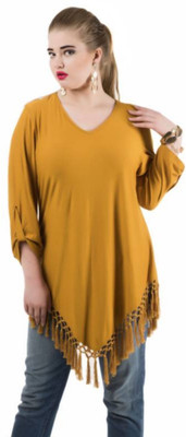 Qurvii Casual Regular Sleeve Solid Women Yellow Top