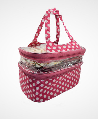 

RK Brands Designer Polka 2 Partition Portable Vanity Kit Multipurpose Vanity Box(Pink)