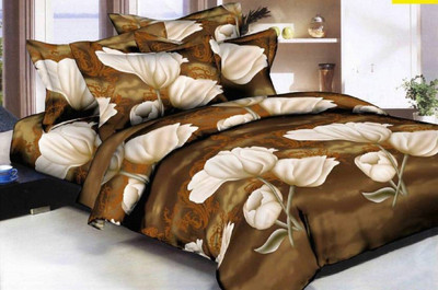 SAI FAB 144 TC Polycotton Double 3D Printed Flat Bedsheet(Pack of 1, Brown)
