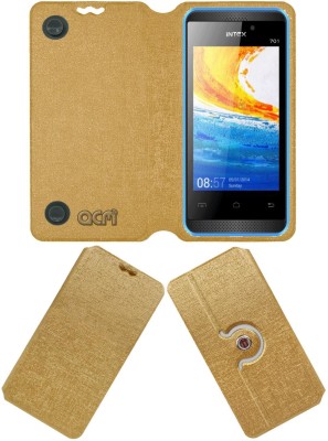 ACM Flip Cover for Intex Crystal 701(Gold, Cases with Holder, Pack of: 1)