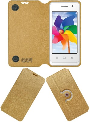 ACM Flip Cover for Intex Aqua R3 Plus(Gold, Cases with Holder, Pack of: 1)