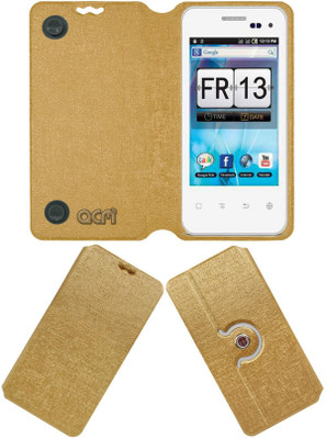 ACM Flip Cover for Spice Mi-355 Stellar Craze(Gold, Cases with Holder, Pack of: 1)