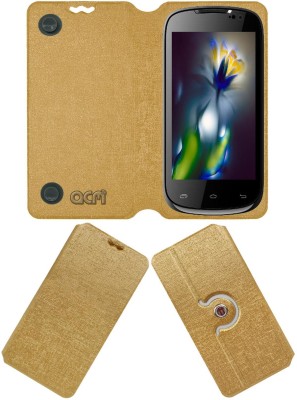 ACM Flip Cover for Spice Stellar Nhance Mi-435(Gold, Cases with Holder, Pack of: 1)