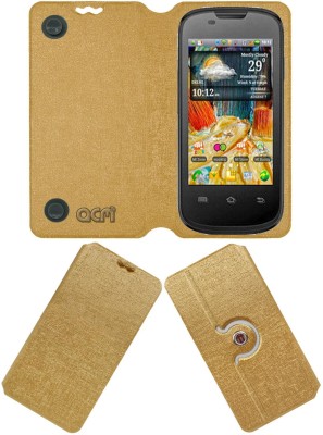 ACM Flip Cover for Micromax Ninja A57(Gold, Cases with Holder, Pack of: 1)