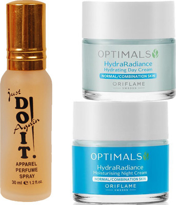 Oriflame Sweden OPTIMALS Hydra Radiance Day & Night Cream Normal/Combination Skin 50+50ml (32462 & 32463) with Just Doit Parfume 30ml(3 Items in the set) Oriflame Sweden OPTIMALS Hydra Radiance Day & Night Cream Normal/Combination Skin 50+50ml (32462 & 32463) with Just Doit Parfume 30ml(3 Items in the set)