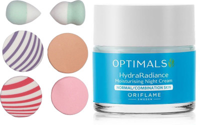 

Oriflame Sweden OPTIMALS Hydra Radiance Moisturising Night Cream 50ml (32463) With Puff Sponge(Set of 7)