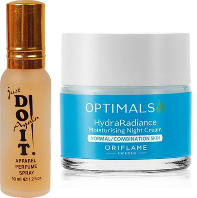 

Oriflame Sweden OPTIMALS Hydra Radiance Moisturising Night Cream 50ml (32463) With Just Doit Parfume 30ml(Set of 2)