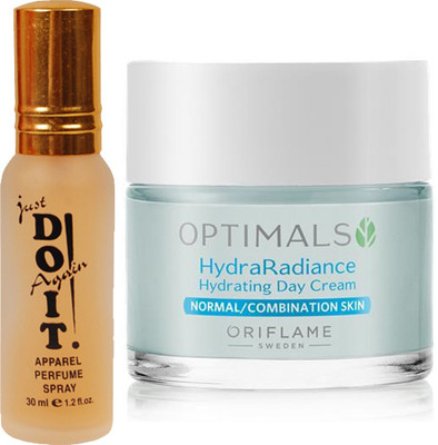 

Oriflame Sweden OPTIMALS Hydra Radiance Hydrating Day Cream Normal/Combination Skin 50ml (32462) with Just Doit Parfume 30ml(Set of 2)
