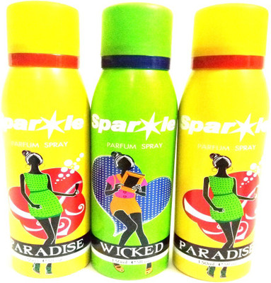 

Sparkle PARADISE AND WICKED Perfume Body Spray - For Women(450 ml, Pack of 3)