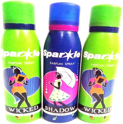 Sparkle WICKED AND SHADOW Perfume Body Spray - For Women(450 ml, Pack of 3)