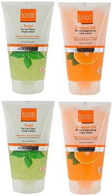 

VLCC COMBO PACK OF TULSI ACNE CLEAR FACE WASH (150ML), ORANGE OIL PORE CLEANSING FACE-WASH (150ML) * 2 Face Wash(150 g)