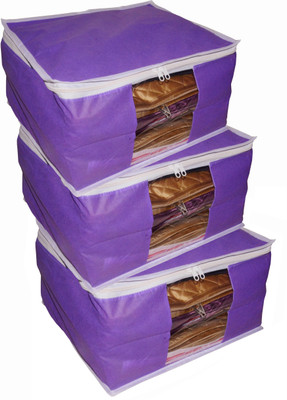 

Funkroo High Quality Pack of 3 Non Woven 10inch Designer Height Saree Cover Gift Organizer bag vanity pouch Keep saree/Suit/Travelling Pouch(Purple)
